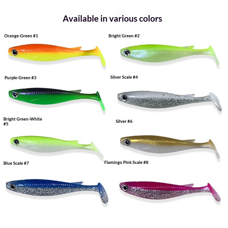 Stainless Steel Artificial Soft Bait Lure for Bass Freshwater Two-Color T-Tail Jig Head Snakehead Mandarin Fish Wholesale – Worms & Grubs – view 5