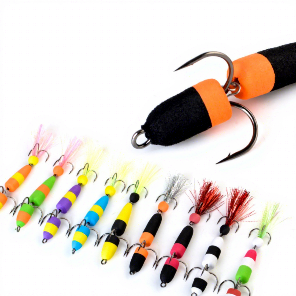Cheery Floating Foam Bait Jig Hooks Three Anchor Barbed Hooks Bass Fishing High Carbon Steel Material Bottom Fishing Ocean Beach – Metal Lure – view 2