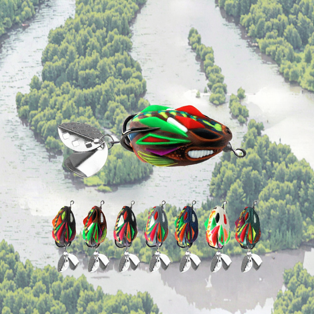 SNEDA New Silicone Frog Lure with Double Blades-Realistic Topwater Bait for Long Cast Snakehead & Bass Fishing Lake Stream River – Soft Lure – view 2