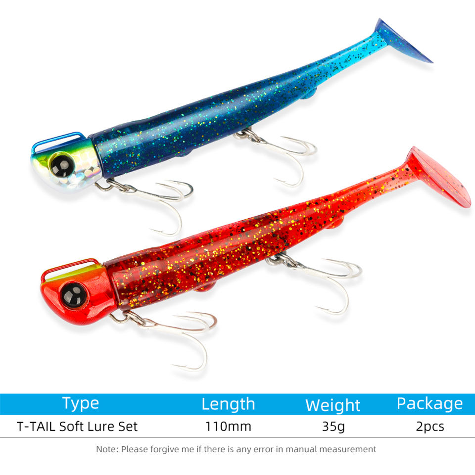 CHEERY T Tail Jig Head Soft Fishing Lure 110mm 35g Long Casting Saltwater Artificial Bait Seabass Sinking Jigging Set – Worms & Grubs – view 3