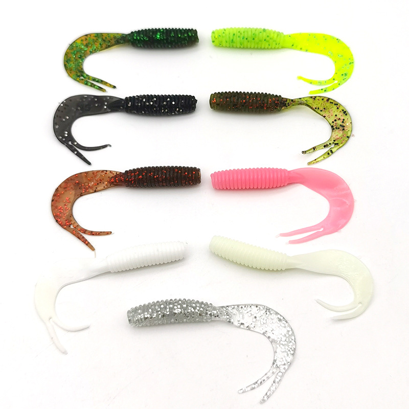 Lure Forked Tail Coiled Tail Flexible Elastic Soft Stainless Steel Artificial Bait Long-Cast Bass Snakehead Hooks Fishing – Worms & Grubs – view 1