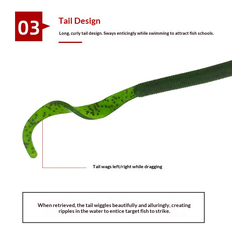 CHEERY Threaded Coiled-Tail Lure 88mm/2.64g Single-Tail Worm Bait Snapper Mandarin Black Carp Bass Fishing Gear – Worms & Grubs – view 5