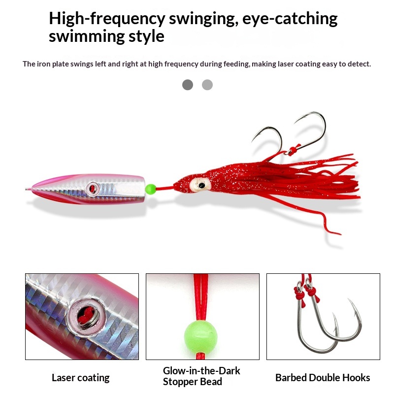 Lure Metal Jig Full-Water-Column Slow-Roll Octopus Bionic Biomimetic Laser Lead Saltwater Fish Bait Double-Hook Soft Artificial – Metal Lure – view 2