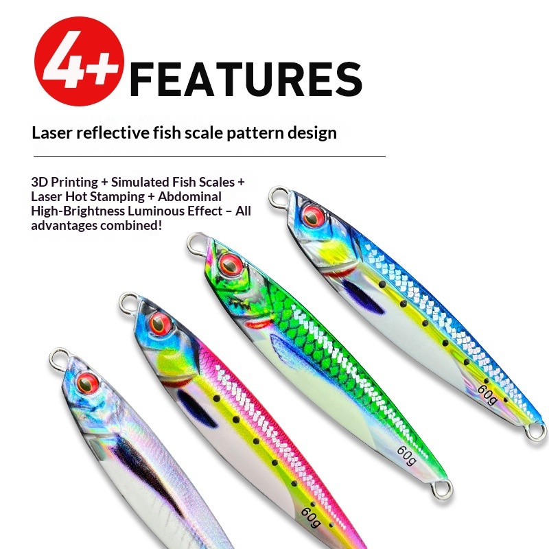 Metal Jig Long-Cast Sea Fishing Artificial Hard Bait 3D Printed Scaly Glow-in-the-Dark 60g 80g Mackerel – Metal Jig – view 1