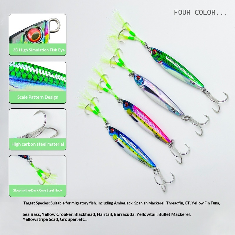 Metal Jig Long-Cast Sea Fishing Artificial Hard Bait 3D Printed Scaly Glow-in-the-Dark 60g 80g Mackerel – Metal Jig – view 3
