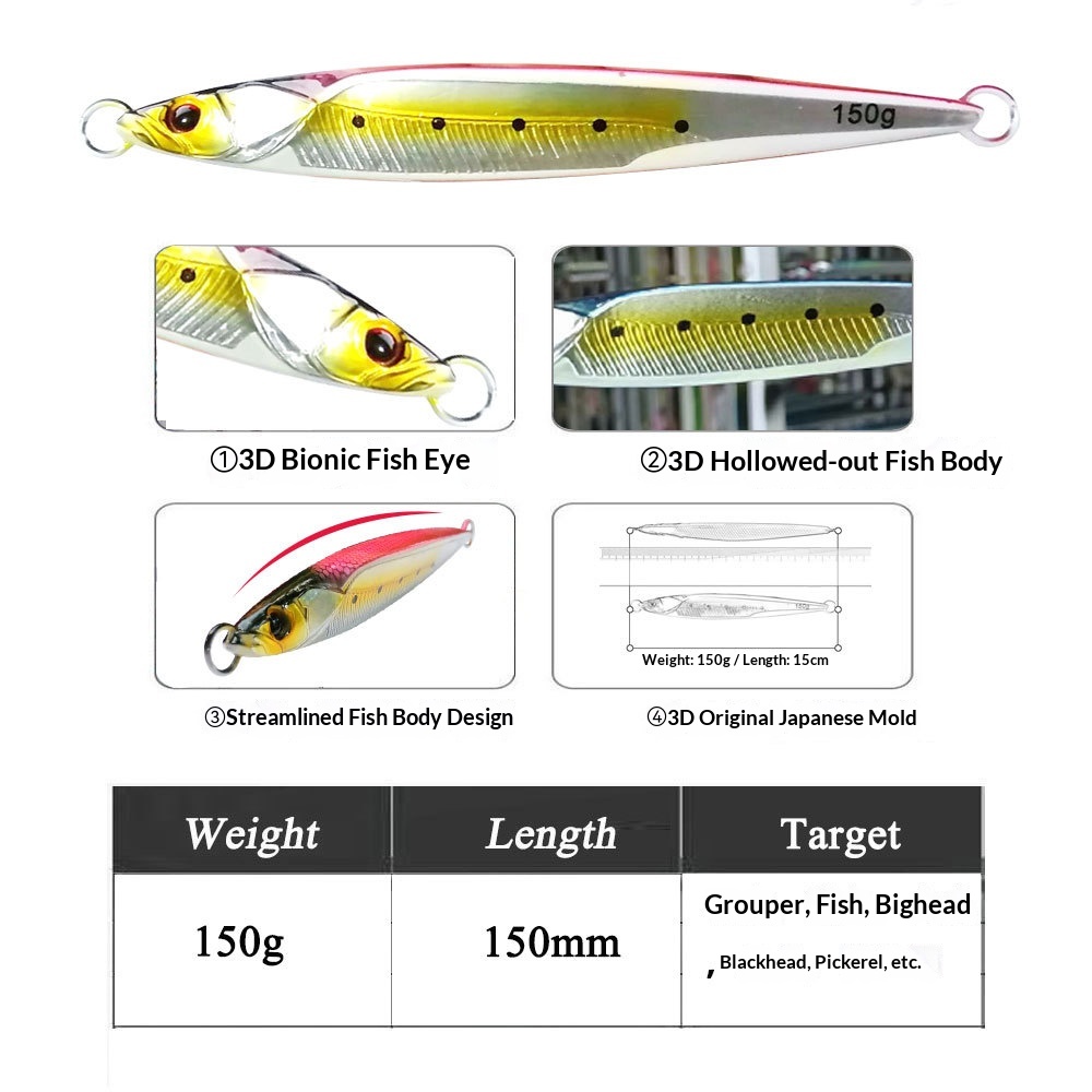 CHEERY Lead Fish Slow-Jigging Metal Lure Slow-Sinking 150g 180g 210g Sea Fishing Boat Fishing Mackerel Artificial Bait – Hard Lure – view 2