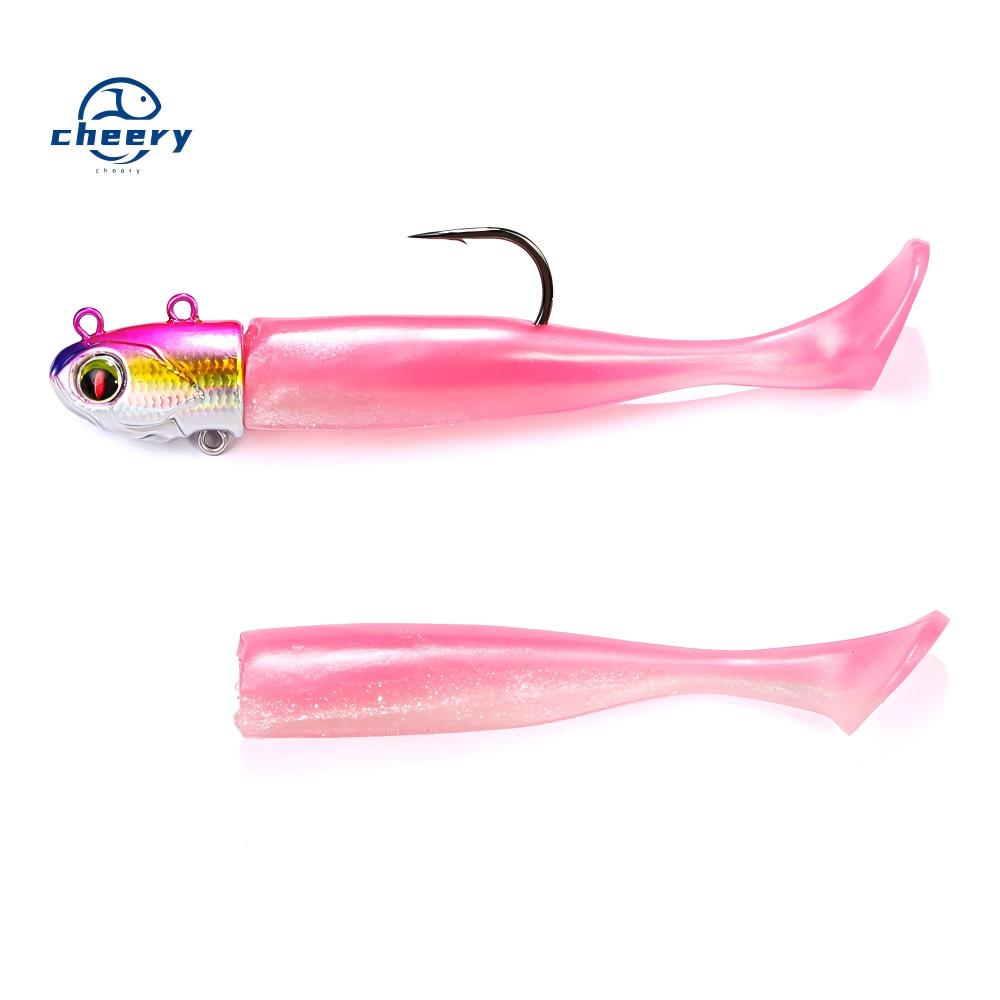 CHEERY Lead Sea Fishing Jig Head Hook + T-Tail Soft Bait Set Long-Range Lure Soft Worm for Sea Bass – Worms & Grubs – view 1