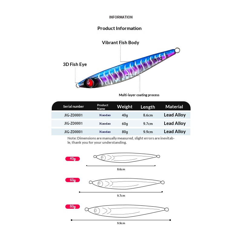 Boat Fishing Lure Iron Plate Bare Plate Noctilucent Long-Distance Sea Fishing Bait Wholesale 40g 60g 80g Sabiki Mackerel – Hard Lure – view 2