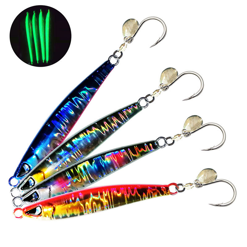 Shore Casting Iron Plate Fast-Sinking Night-Glow Lead Lure 60g/80g/100g for Spanish Mackerel Grouper Cod Cutlassfish-Sea Fishing – Hard Lure – view 1