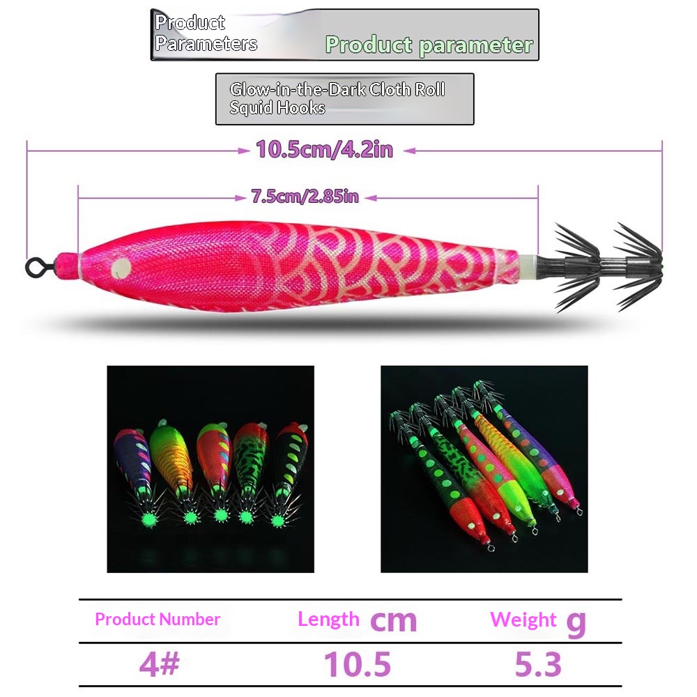 CHEERY Fishing Tackle 2026 New Stainless Steel Squid Cloth Roll No 4 Fully Luminous Double-Layer Umbrella Hook Rocket Squid – Hard Lure – view 3