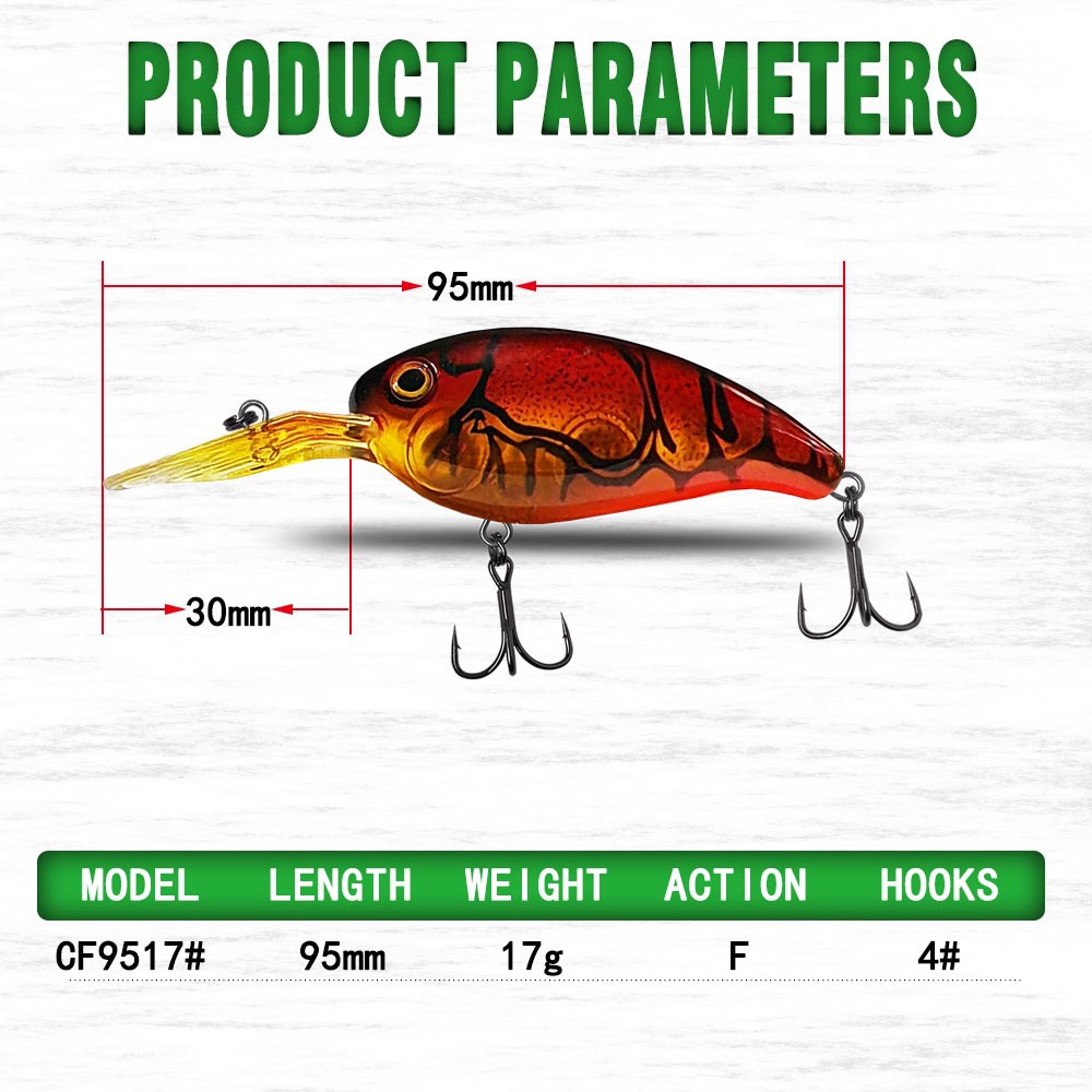CHEERY Lure 95 cm 17 g Floating Topwater Crankbait Fat Fish Bass Simulation Live Bait Stainless Steel – Hard Lure – view 2