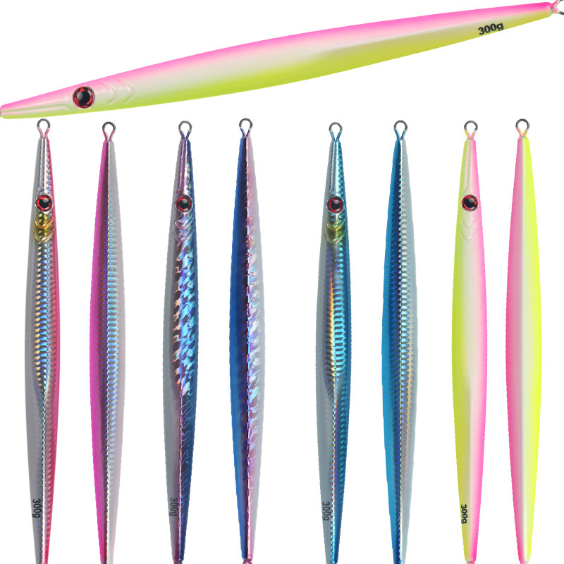 Iron Plate Lead Lure Slow Shake Long Strip Fast-Sinking Quick Retrieve Laser Glow-in-the-Dark 300g JIG Boat Fishing Lure Hooks – Hard Lure – view 4