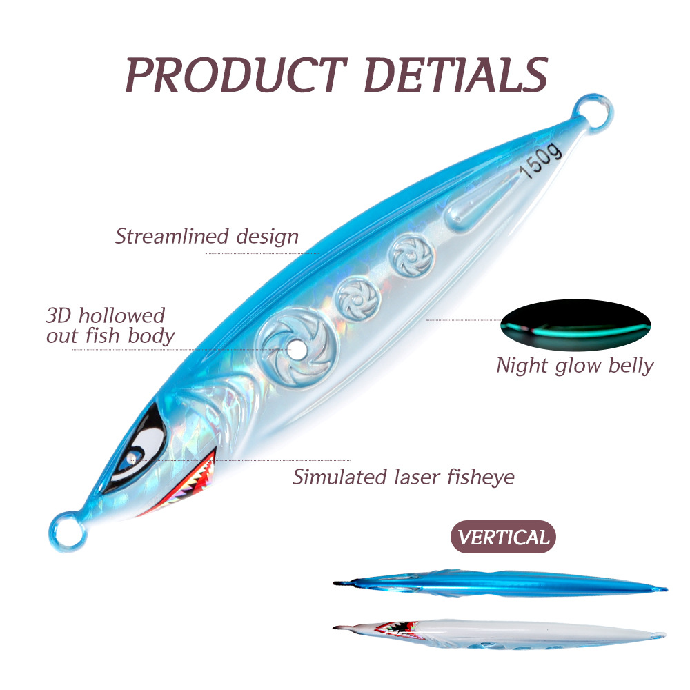 150/200/250g 3D Hollow Luminous Lead Bait Slow Jigging Metal Plate Artificial Lure Octopus Red Mackerel Cross-Border – Hard Lure – view 3