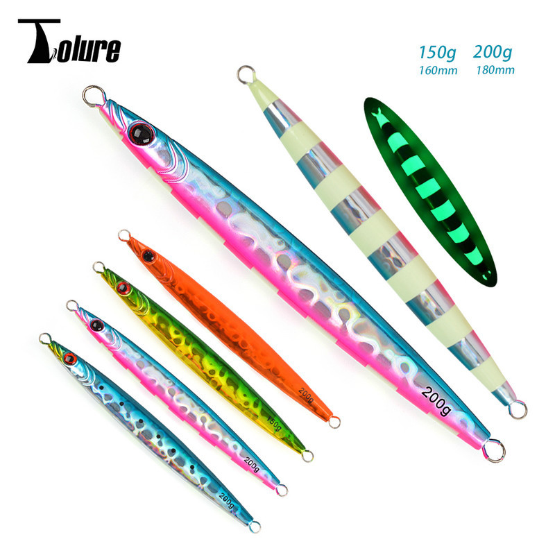 Pave Way Cross-Border Iron Plate Lure Bait Long-Distance Casting Laser Metal Lead Fish Hard Bait 150g/200g Luminous Colors – Hard Lure – view 1