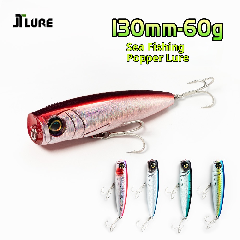 130mm/60g New Stainless Steel Sea Fishing Popper Lure 3D Surface Skittering Artificial Hard Bait Fishing Tackle Bionic Wholesale – Hard Lure – view 5