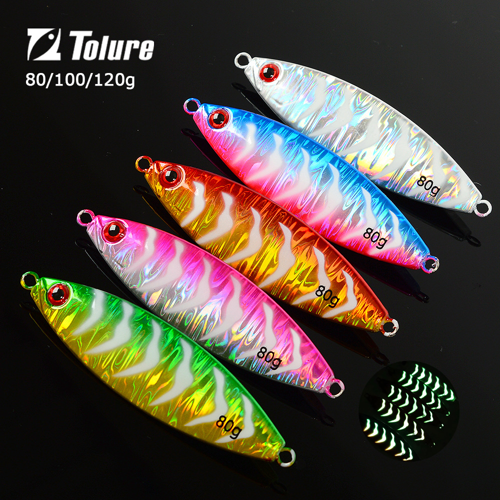 Long-Cast Night-Glow Slow-Rolling Metal Jig Lure 80g/100g/120g for Sea Boat Fishing Hooks Saltwater Fish Bionic Artificial Hard – Hard Lure – view 3