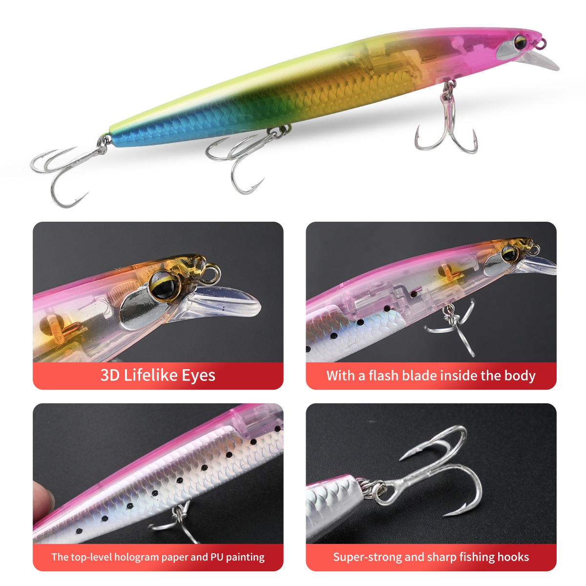 14.5cm/16cm Stainless Steel Lure Bait Crazy Scales Shiny Scales Short Tongue Board Floating Minnow Long Throw Universal Bigmouth – Hard Lure – view 3