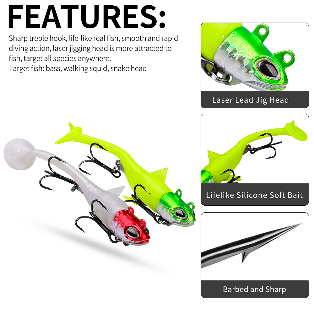 LETOYO 13.5g-56g 5 Color Artificial Soft Bait Saltwater T Tail Pinfish PVC Fishing Lures for River Use with Hooks – Soft Lure – view 4