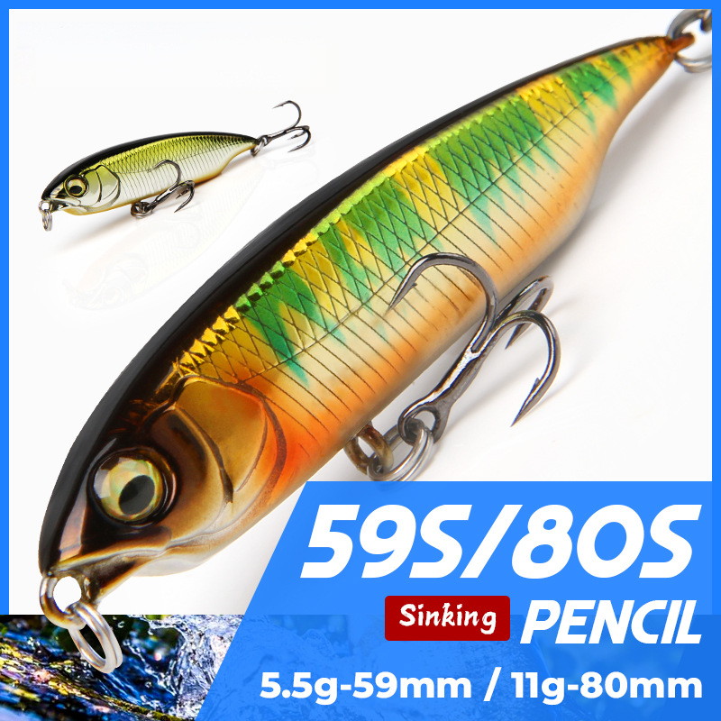 Long Cast Slow Sinking Pencil Lure, Walk the Dog Bionic Fishing Bait, 5.5g / 11g for Topmouth Culter Bass Fishing Tackle – Pencil – view 1