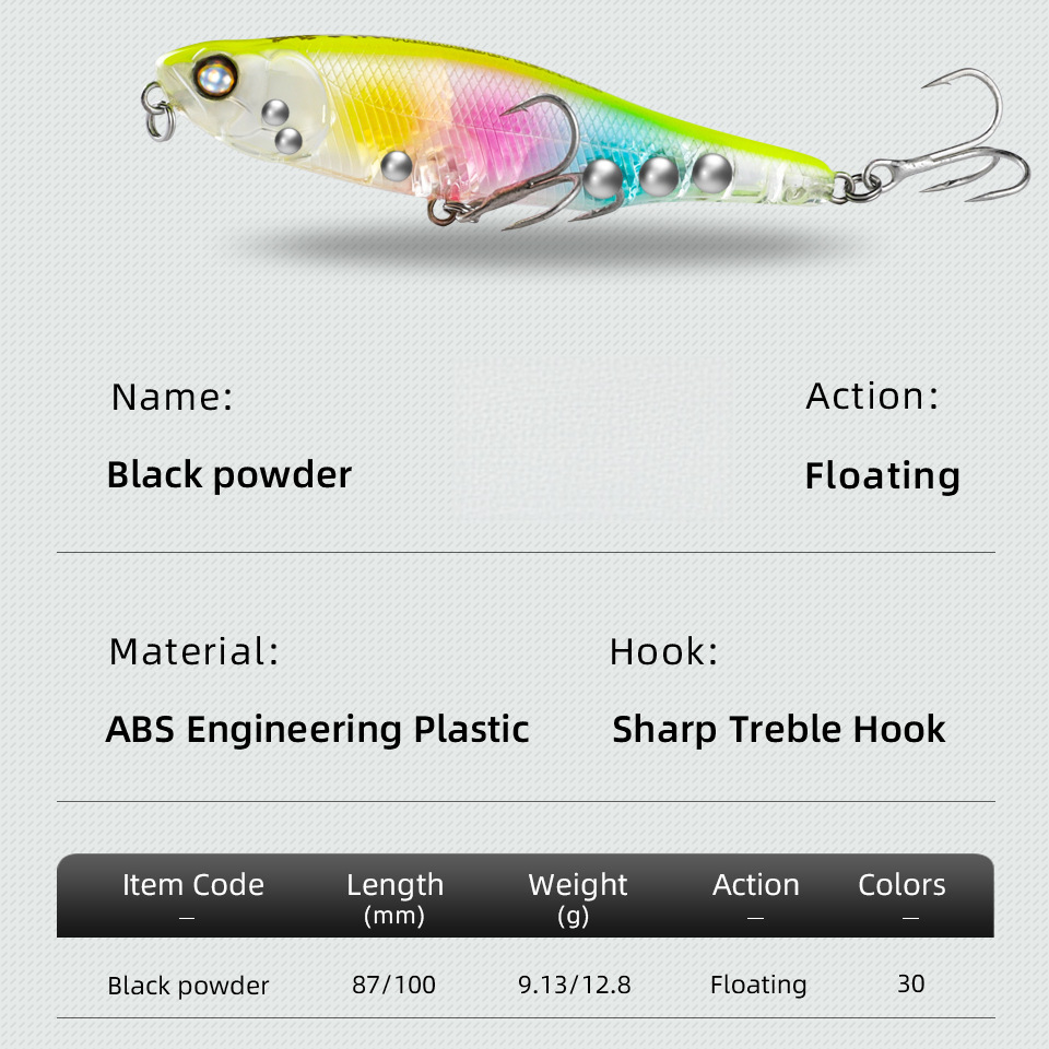 Pencil Fishing Lure, 87mm/100mm Floating Lure Micro Lure with Reinforced Treble Hooks for Topmouth Culter Bass – Pencil – view 3
