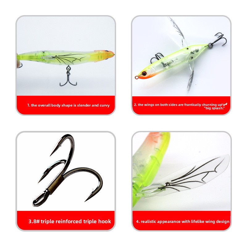 Lexin Stainless Steel Artificial Hard Dragonfly Bait for Perch with Hooks-Floating Tractor Tail Design – Hard Lure – view 4