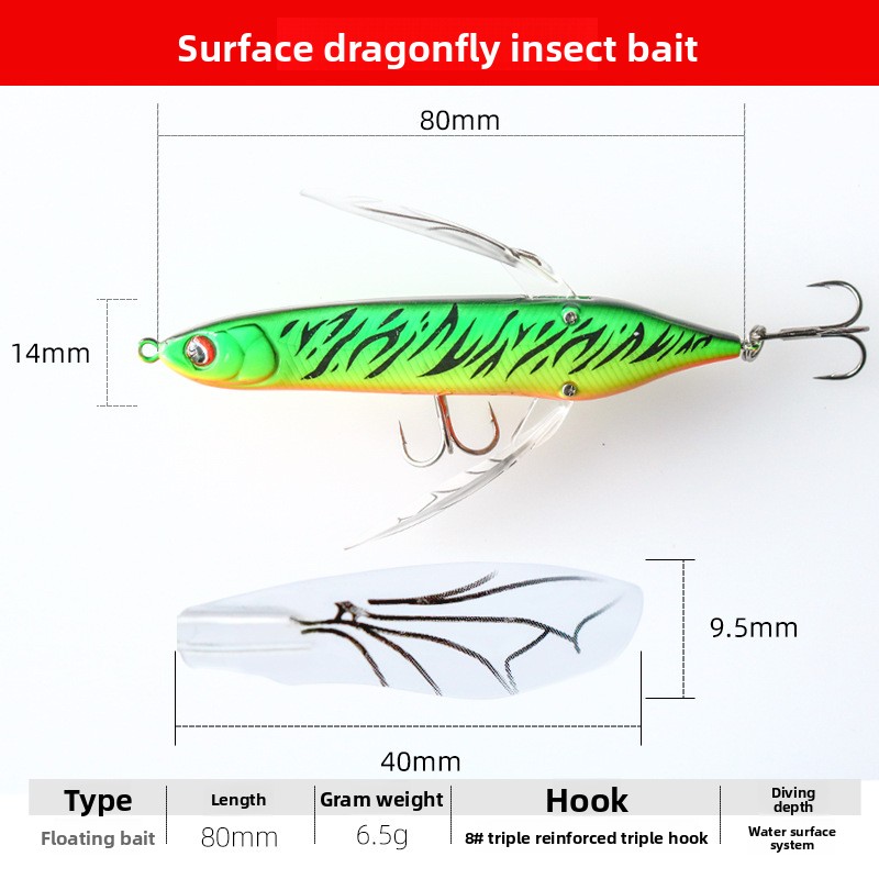 Lexin Stainless Steel Artificial Hard Dragonfly Bait for Perch with Hooks-Floating Tractor Tail Design – Hard Lure – view 2