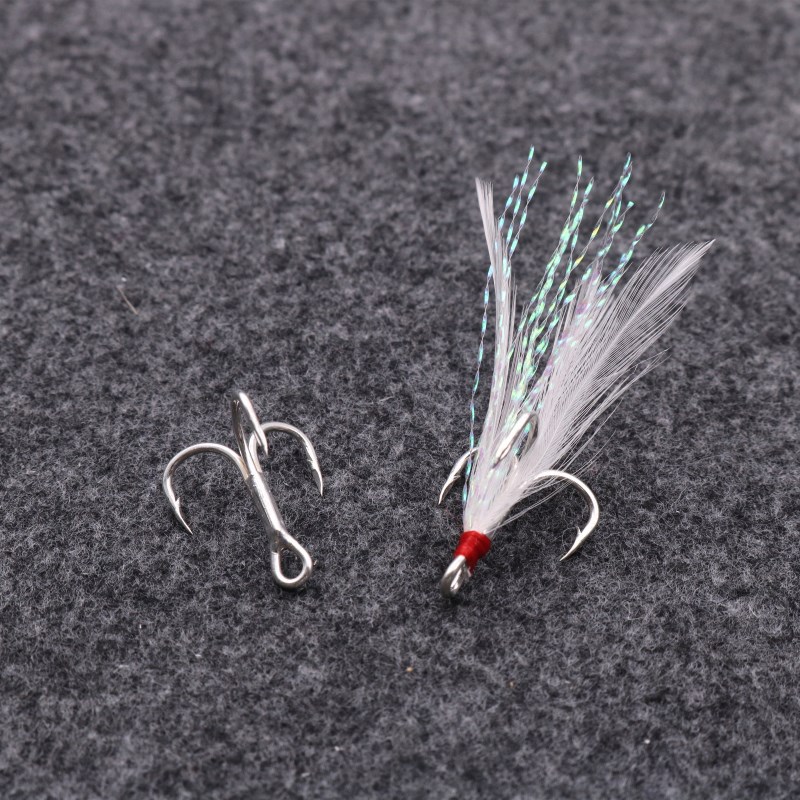 Aojin Blood Groove Feather Treble Hooks Triple Strengthened Big Eye Horse Mouth Lure Fishing Gear 50 Pack – Fishhook – view 4