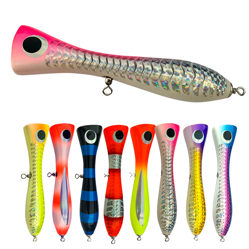 Big Mouth Wooden Popper Lure, ±120g/220mm Floating Topwater Popper, Offshore Casting Hard Bait for Tuna & Giant Trevally GT – Hard Lure – view 3