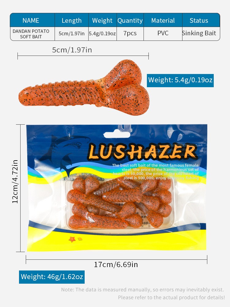 Custom Lure Soft Bait Slow Sinking Potato Bionic Bait Soft Worm Perch Stainless Steel Without Hooks Cross-border Wholesale – Soft Lure – view 2