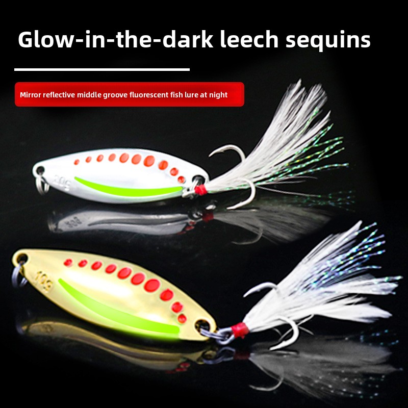 Luminous Leech Lure Sequin Bait Spoon with Hooks for Black Bass-Metal Artificial Hard Bait – Spoon & Spinner – view 2