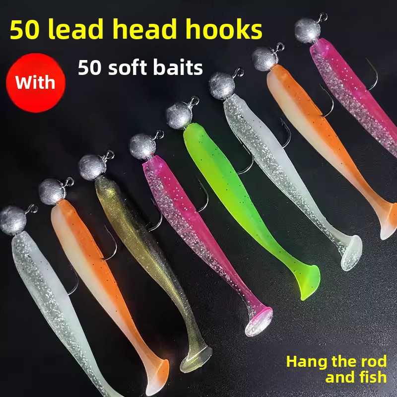 Custom Jig Head Soft Bait Set, T-Tail Swimbait Freshwater Drop Shot Lure for Bass Topmouth Culter Wholesale – Worms & Grubs – view 1