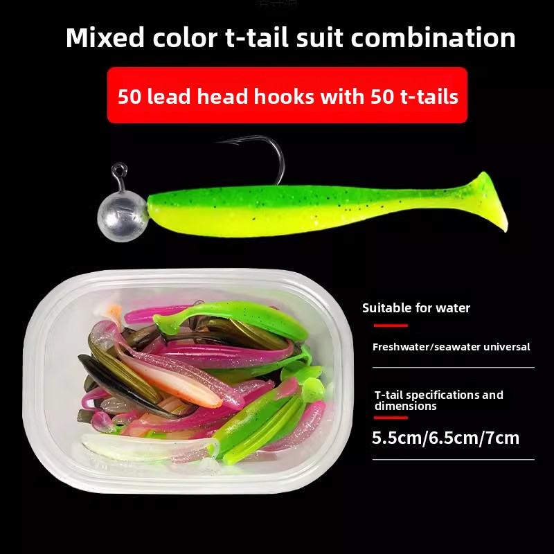 Custom Jig Head Soft Bait Set, T-Tail Swimbait Freshwater Drop Shot Lure for Bass Topmouth Culter Wholesale – Worms & Grubs – view 3