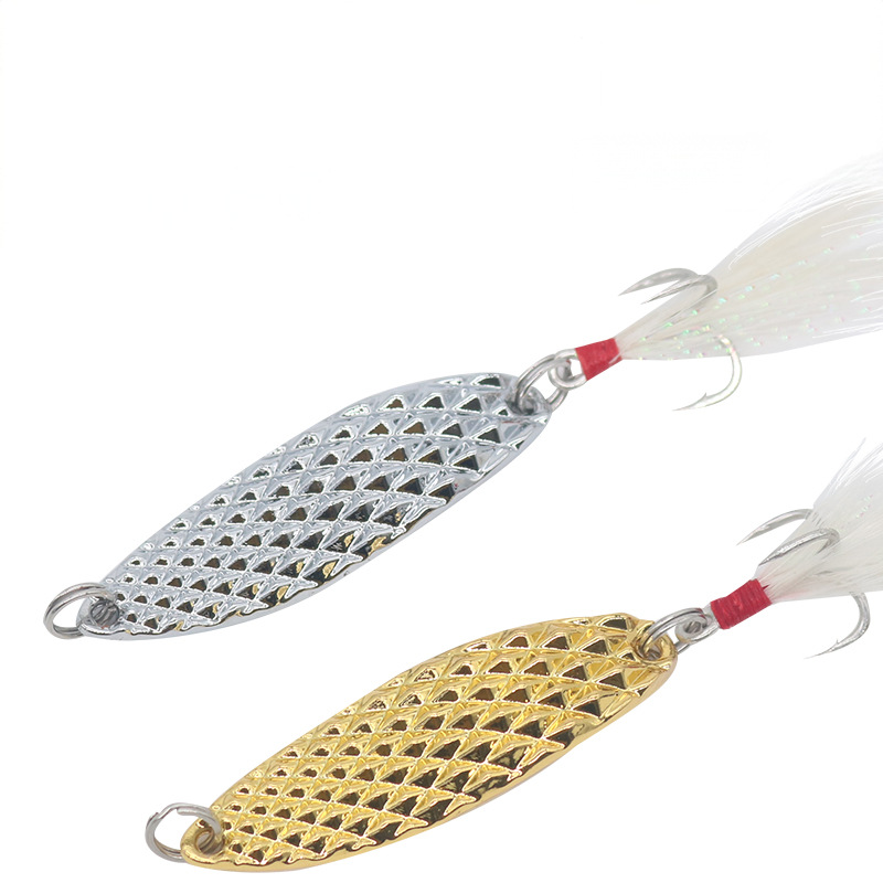 Leech Metal Spoon Lure with Reinforced Feather Treble Hook, Freshwater Artificial Bait for Mandarin Fish & Topmouth Culter – Spoon & Spinner – view 1