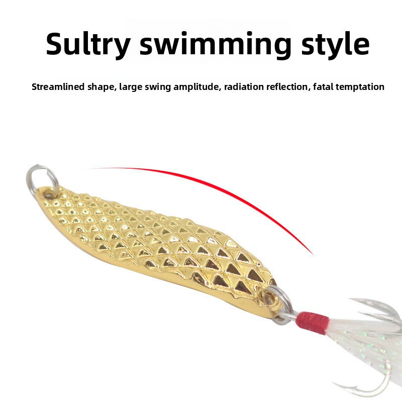 Leech Metal Spoon Lure with Reinforced Feather Treble Hook, Freshwater Artificial Bait for Mandarin Fish & Topmouth Culter – Spoon & Spinner – view 3