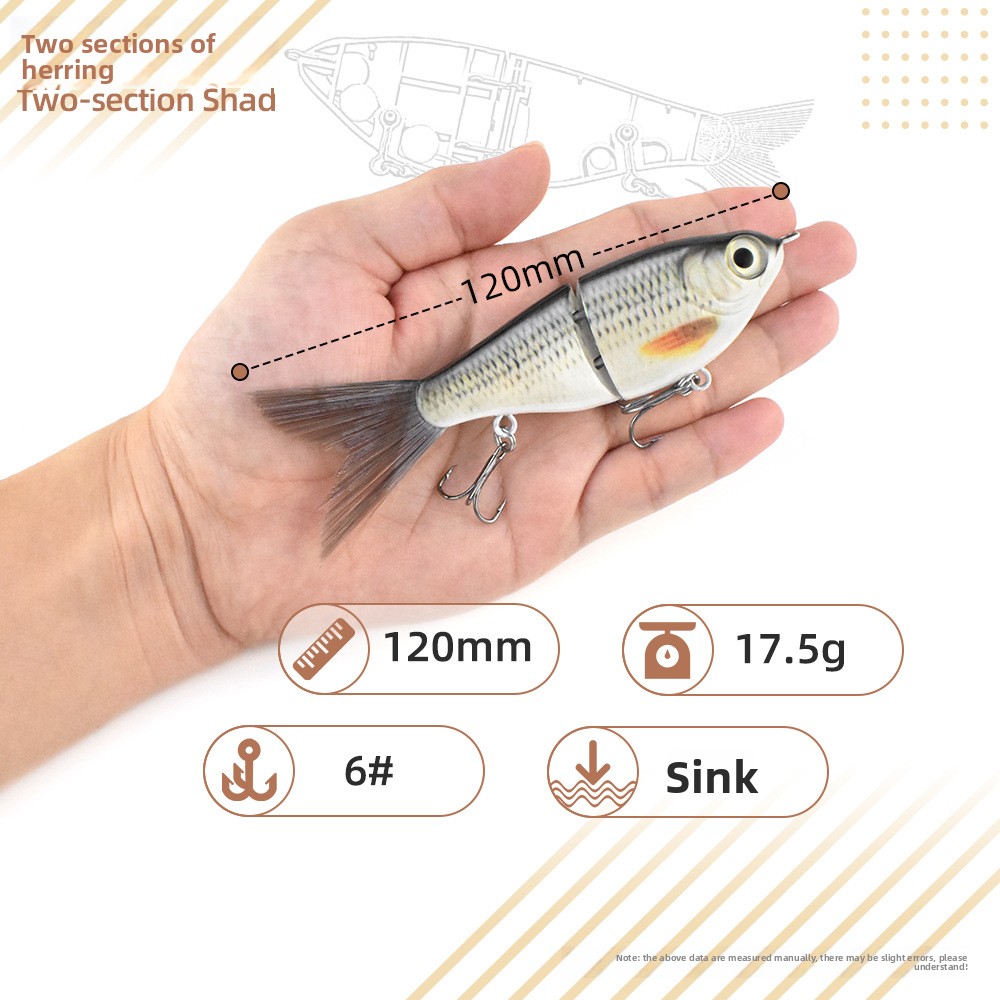 Mini Small Furry Tail Trout Lure, 120mm 2-Jointed Multi Section Bait with Metal Chain, ABS Plastic Saltwater Fishing Lure – Swimbait – view 3