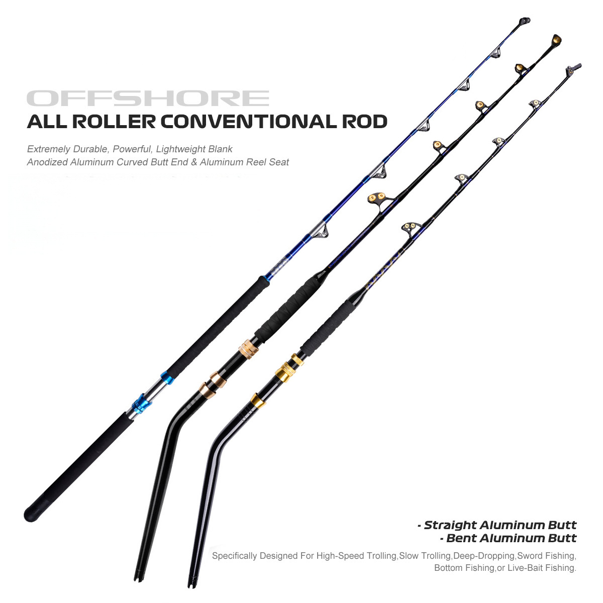 For Carbon Deep Sea Towing Boat Fishing Rod with Hard Action Straight/Bent Lever Rotating Fixed Guide Ring 2 Sections – Fishing Rod – view 2
