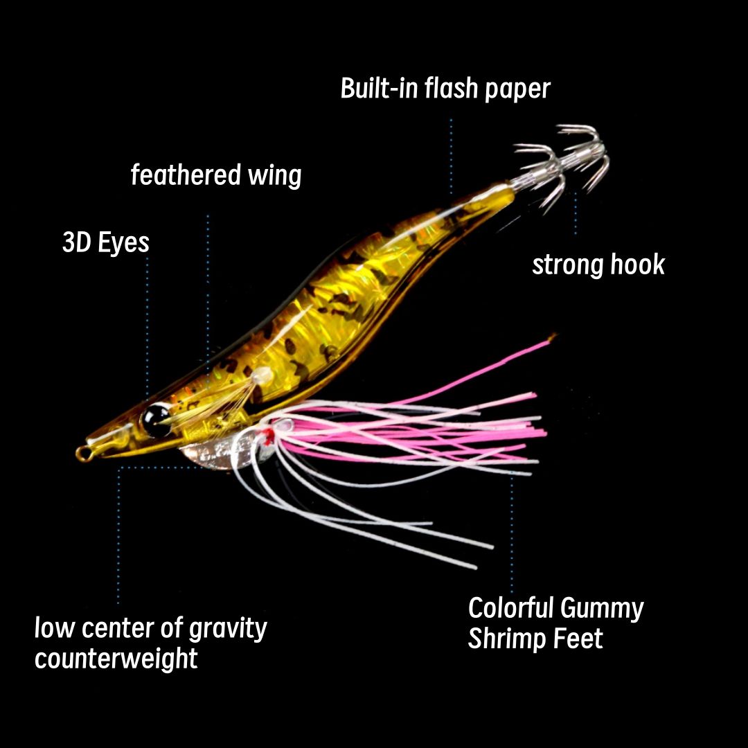 CHEERY New Squid Jig 92mm 11g 2.5# Midwater Bait Hard Plastic Fishing Lure for Sea Bass Salmon Catfish Saltwater Boat Use – Wood Shrimp – view 2