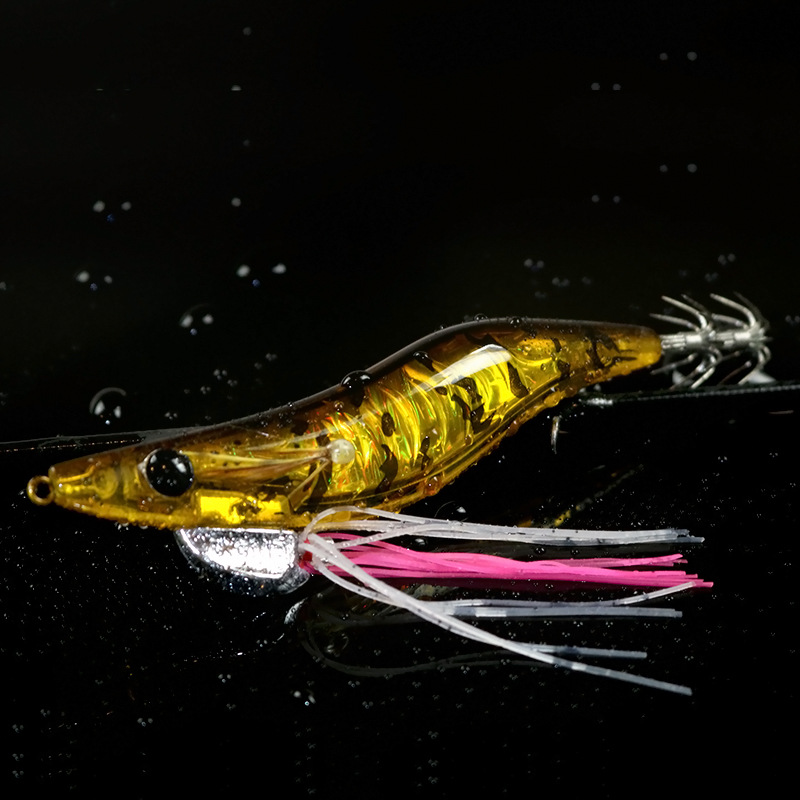 CHEERY New Squid Jig 92mm 11g 2.5# Midwater Bait Hard Plastic Fishing Lure for Sea Bass Salmon Catfish Saltwater Boat Use – Wood Shrimp – view 3