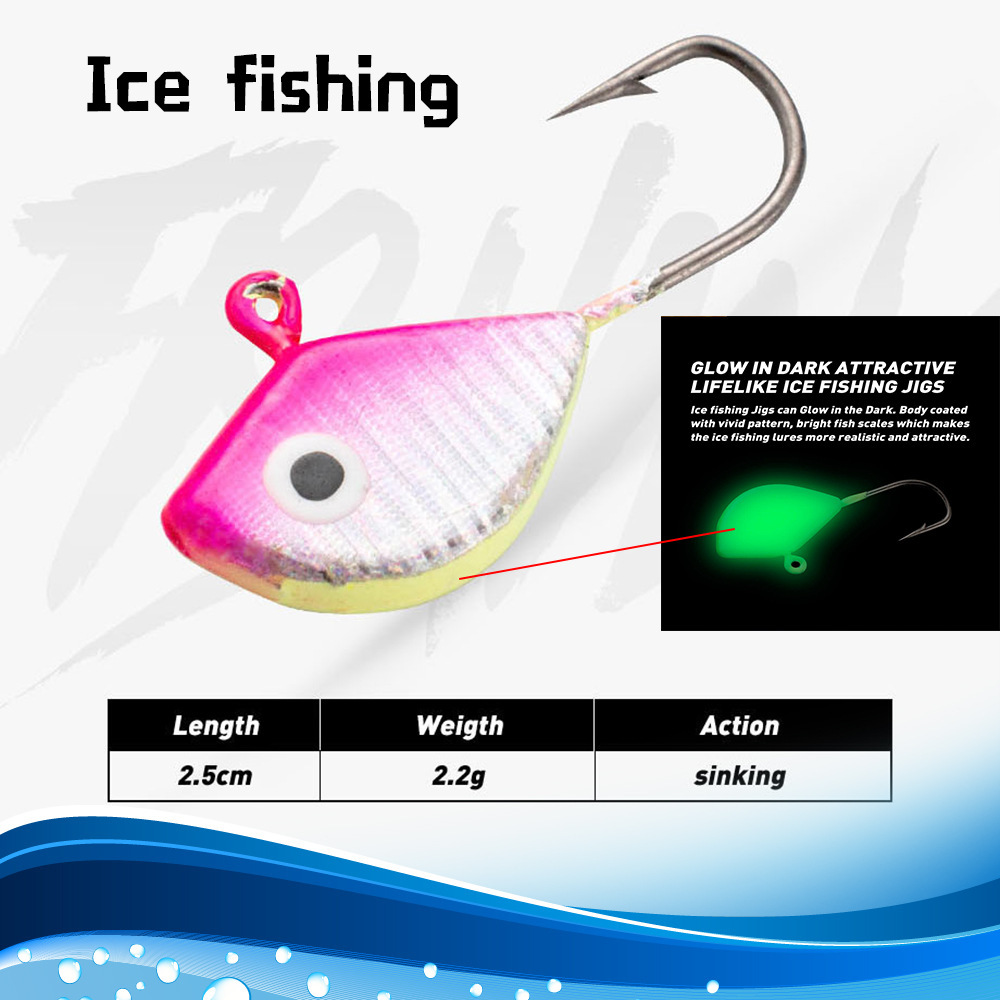 CHEERY Mini Teardrop Glow in Dark Micro Jig Head with 3D Eyes, Winter Ice Fishing Hook & Lure Tackle – Metal Jig – view 3