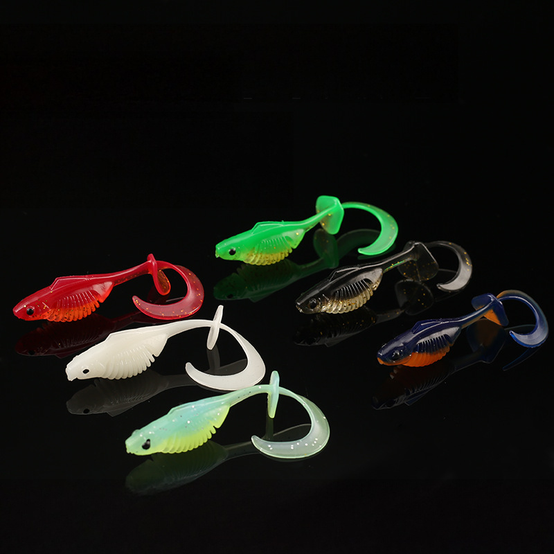 CHEERY Printed PVC Floating Twisting Lure Baits Curly T-Tail Bass Mandarin Fish Zander Lake Stream River Micro Jig Heads – Worms & Grubs – view 4