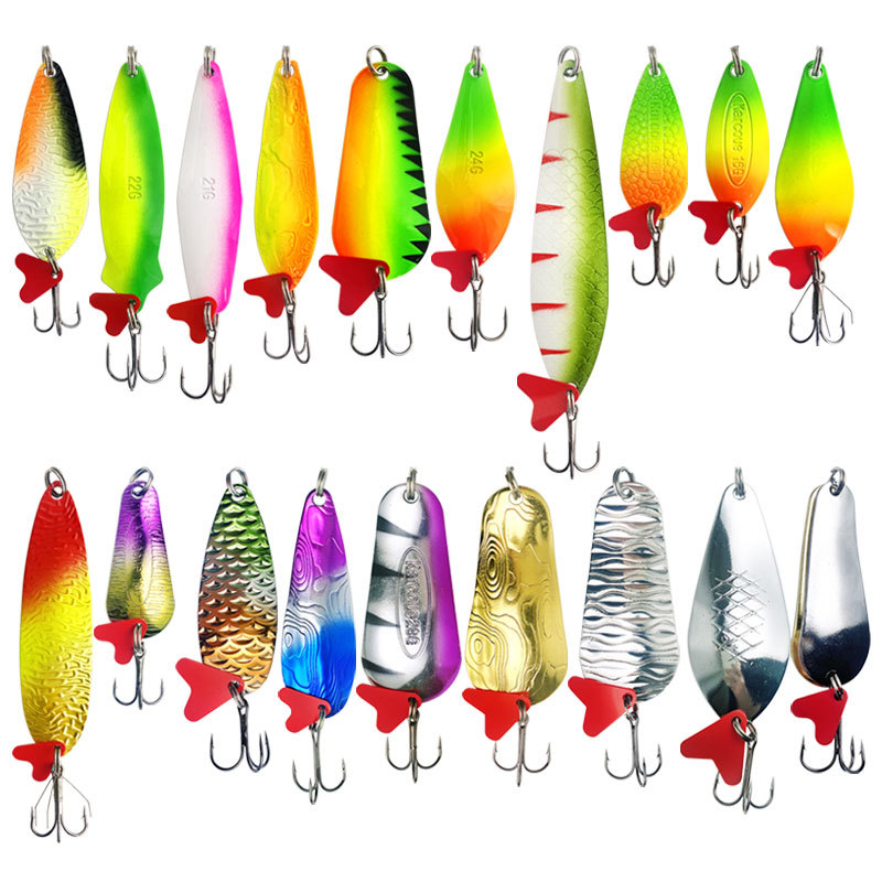 CHEERY Big Long Cast Metal Spoon Lure Spinner 16g-32g Red Heart Piece Three Hook Glitter Bait for Salmon Saltwater Fish Catfish – Spoon & Spinner – view 2