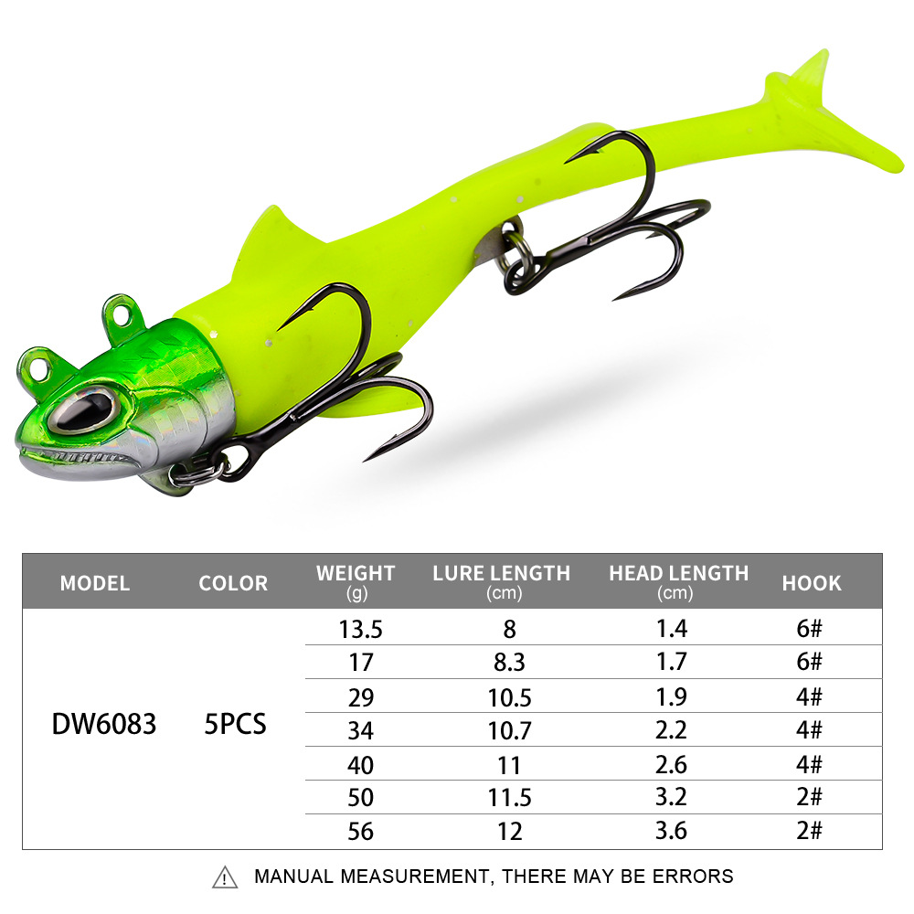 CHEERY 13.5g-56g 5 Color Artificial Soft Bait Saltwater T Tail Pinfish PVC Fishing Lures for River Use with Hooks – Fishing Lure – view 2