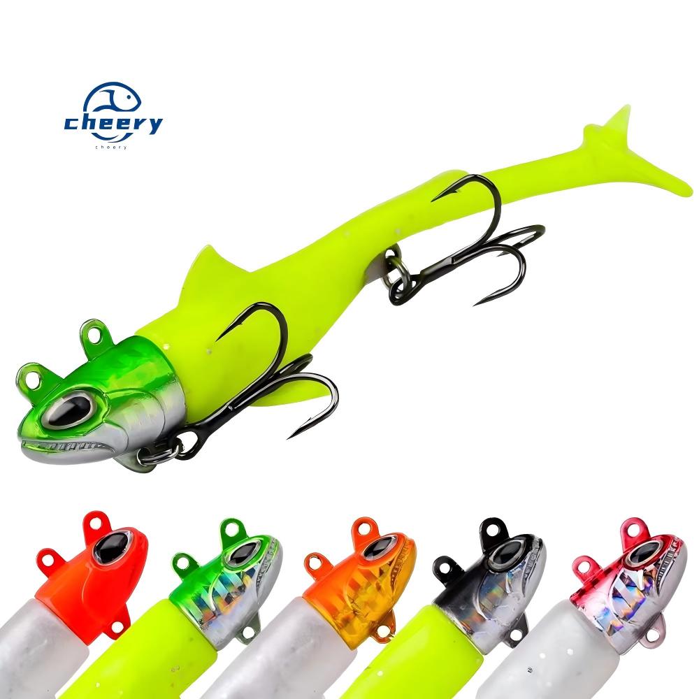 CHEERY 13.5g-56g 5 Color Artificial Soft Bait Saltwater T Tail Pinfish PVC Fishing Lures for River Use with Hooks – Fishing Lure – view 1