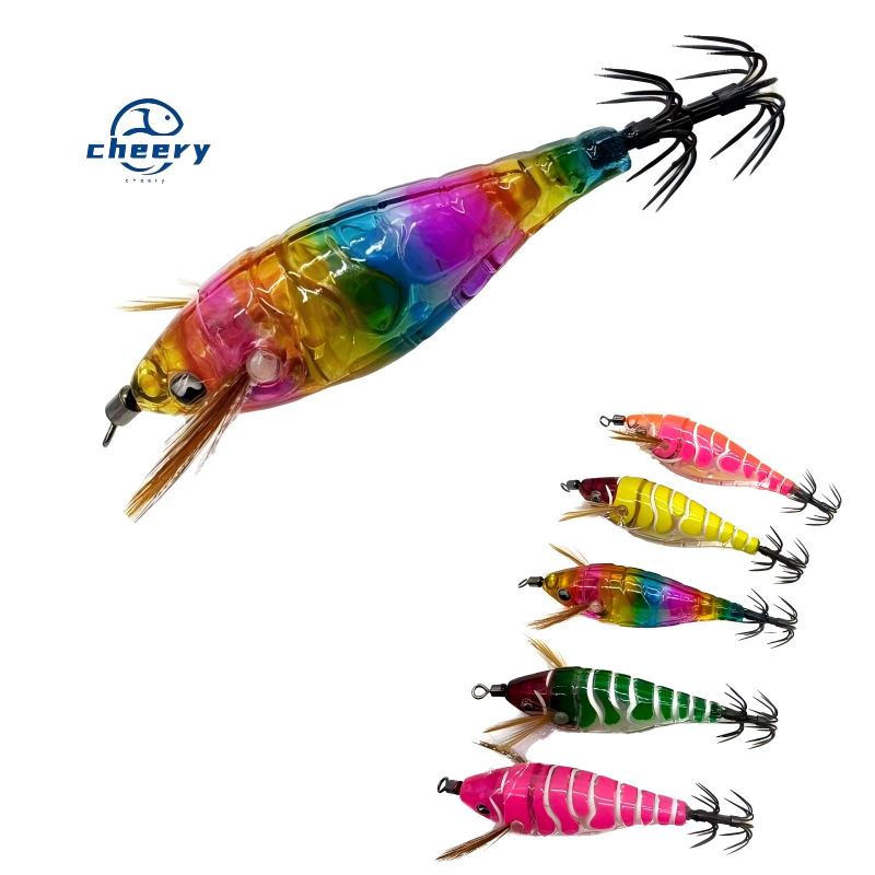 Cheery 7.5cm Glow Horizontal Shrimp Squid Lure ABS Sea Fishing Bait with Hooks for Saltwater Fish – Wood Shrimp – view 1