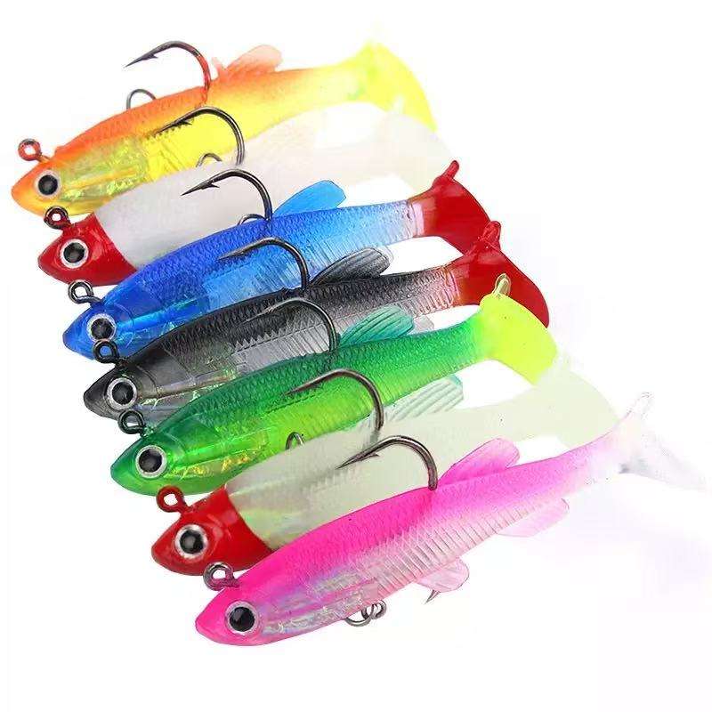 CHEERY 8cm/12.5g 7 Color Artificial Soft Bait Saltwater T Tail Pinfish PVC Fishing Lures for River Use with Hooks – Worms & Grubs – view 2