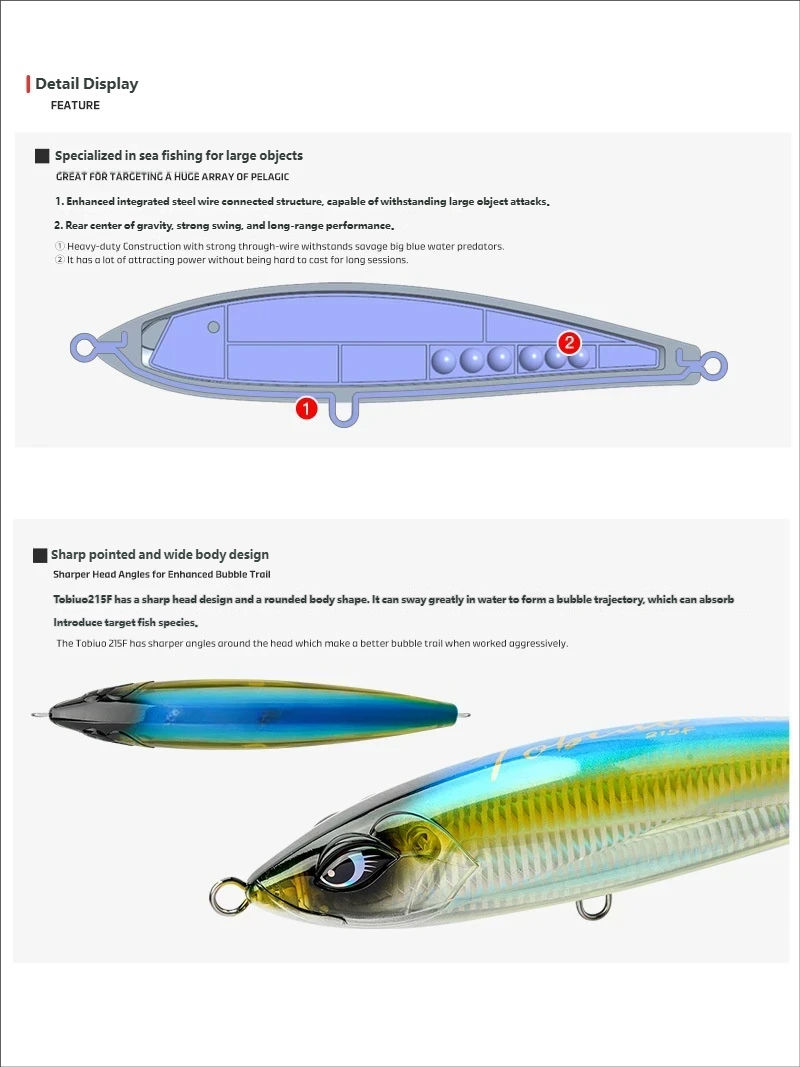 CHEERY 215mm 130g Metal Hard Bait Floating Pencil Surface Lure Ocean Boat Fishing River Lake Bass Tuna GT – Pencil – view 5