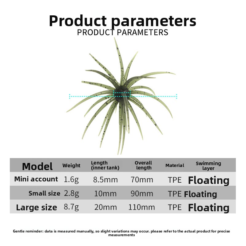 CHEERY Cross-border Lure Fishing Floating Sea Urchin Soft Worm TPE Plastic Artificial Bait Bass-Bulk Pack – Soft Lure – view 5