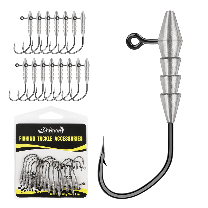 CHEERY 15pcs/bag Lead Jig Heads 1/0 Size Barbed Hooks for Catfish Bass Trout Saltwater & Freshwater Lure Fishing – Fishhook – view 1
