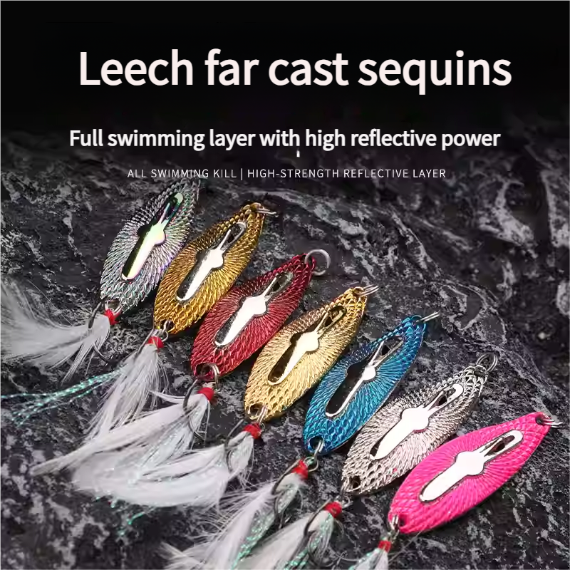 Long Cast Leech Spoon Lure with Feather Treble Hook, Freshwater Artificial Bait for Topmouth Culter, Mandarin Fish and Bass – Spoon & Spinner – view 4