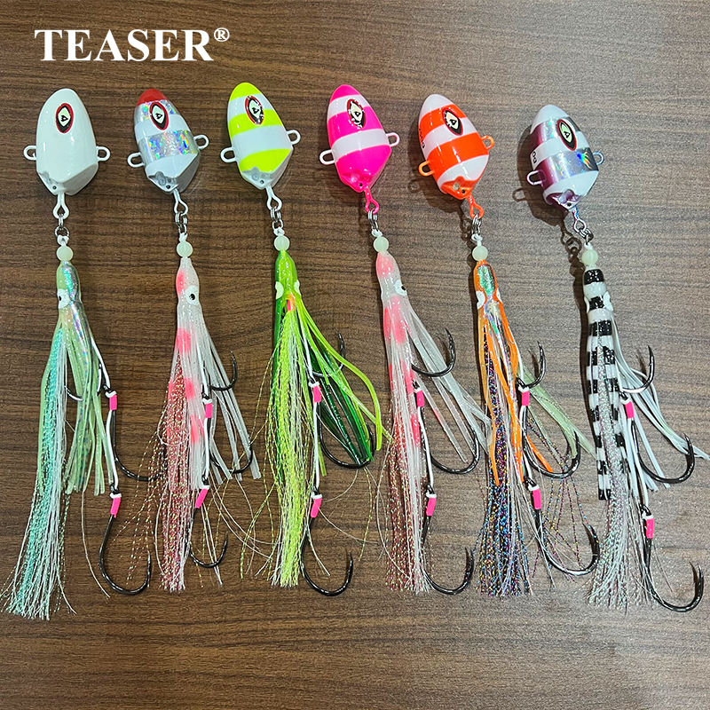 CHEERY J18+HK025 100g 150g 200g 250g 300g Saltwater Fishing Metal Jigging Lure Inchiku Hard Metal Jig Bait with Squid Skirt Hook – Metal Lure – view 5